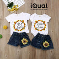 Conjunto vaquero para hermanas y a juego camiseta Girasoles