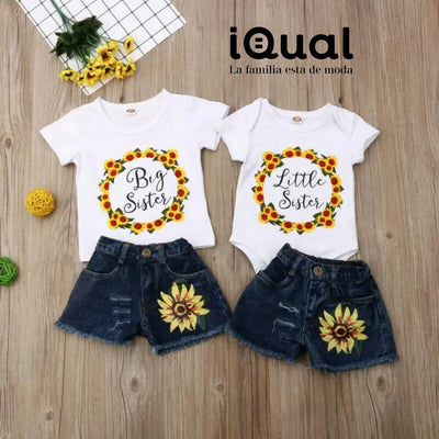 Conjunto vaquero para hermanas y a juego camiseta Girasoles - iQual Online